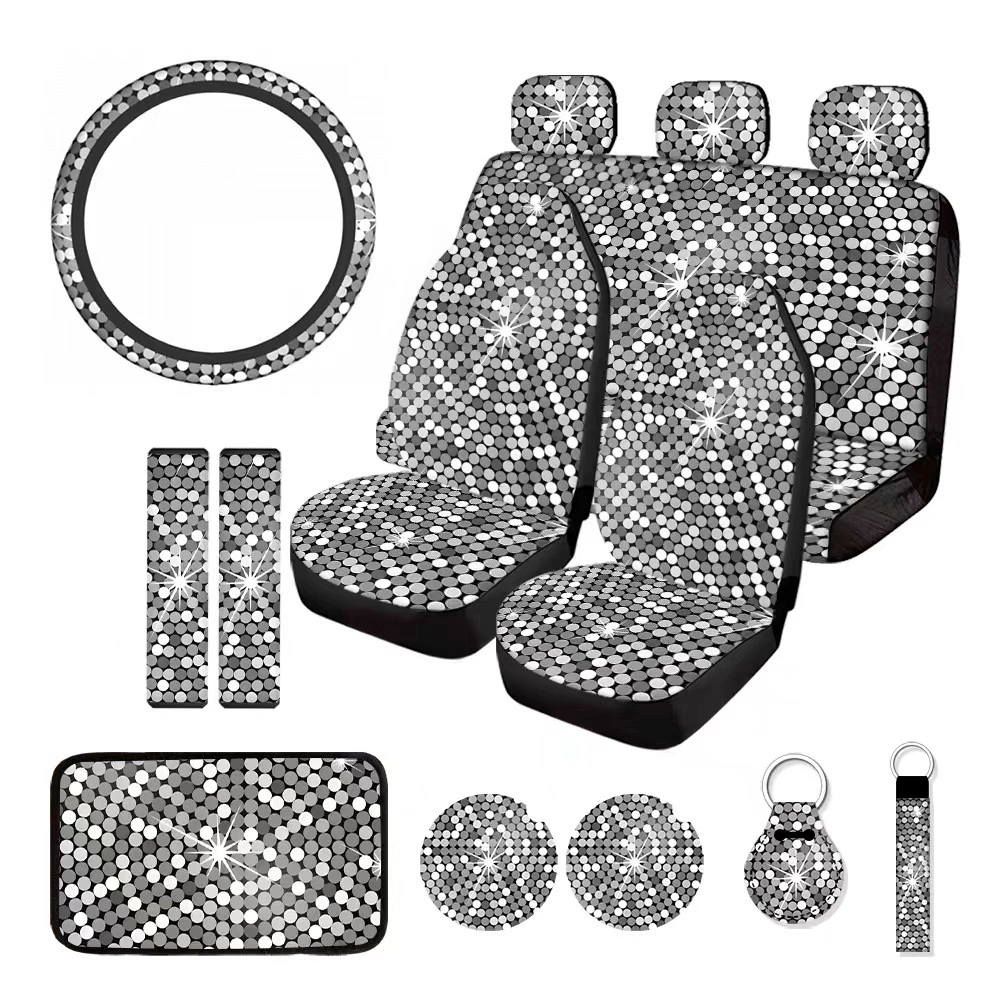 Автомобильные чехлы для сидений Amazon Cross-border Temu, универсальные для европейских и американских автомобилей, с принтом, узором «бриллиантовый кристалл», комплект из 15 предметов