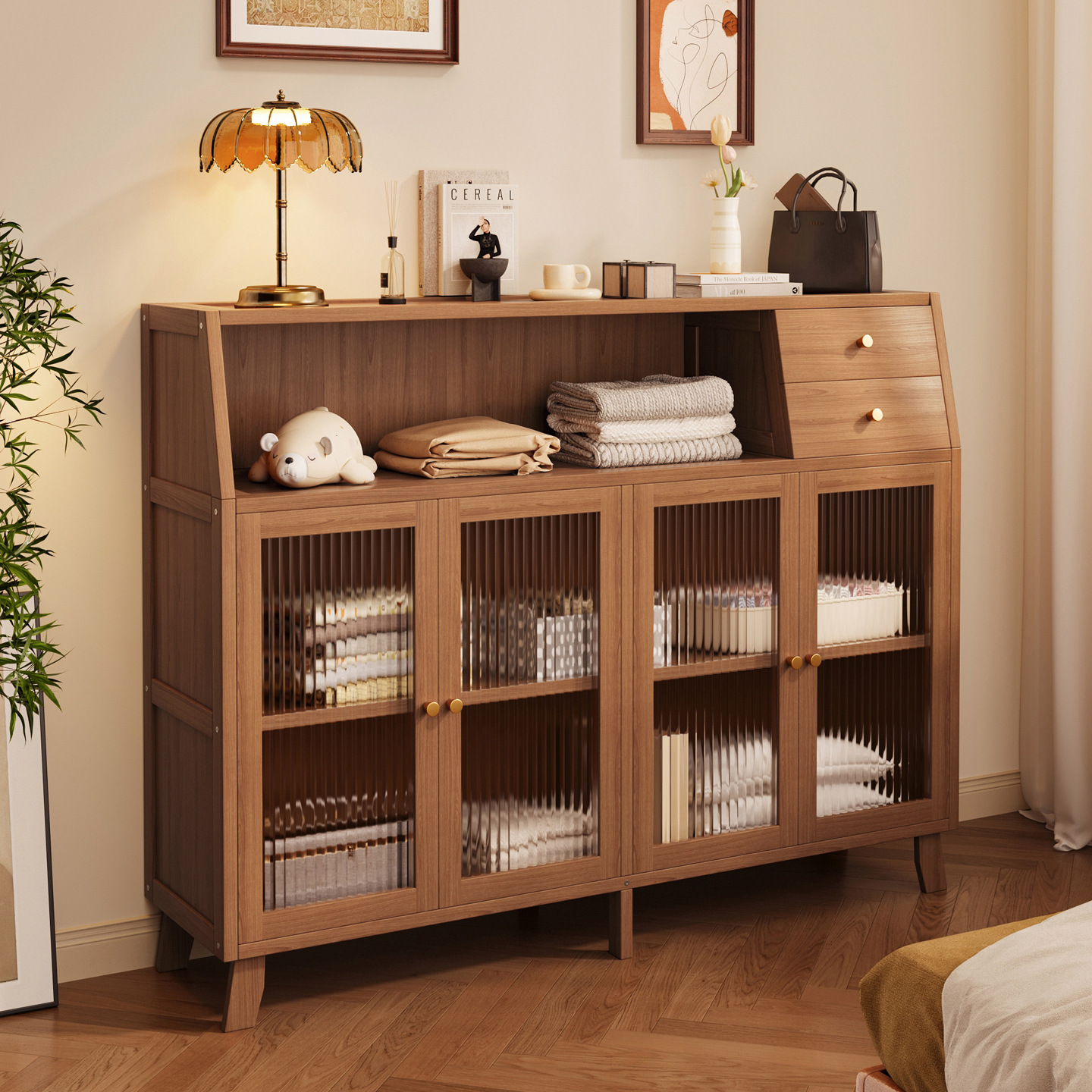 Kitchen Sideboard Living Room Wall-Mounted Integrated Cabinet Storage Cabinet Floor-Standing Cabinet Coffee Storage Rack Tea Cabinet Storage Cabinet