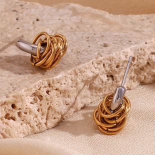 European and American Cross-Border Fashion Niche Stylish Earrings Stainless Steel Plated 18K Mini Creative Winding C-Shaped Gold Earrings for Women