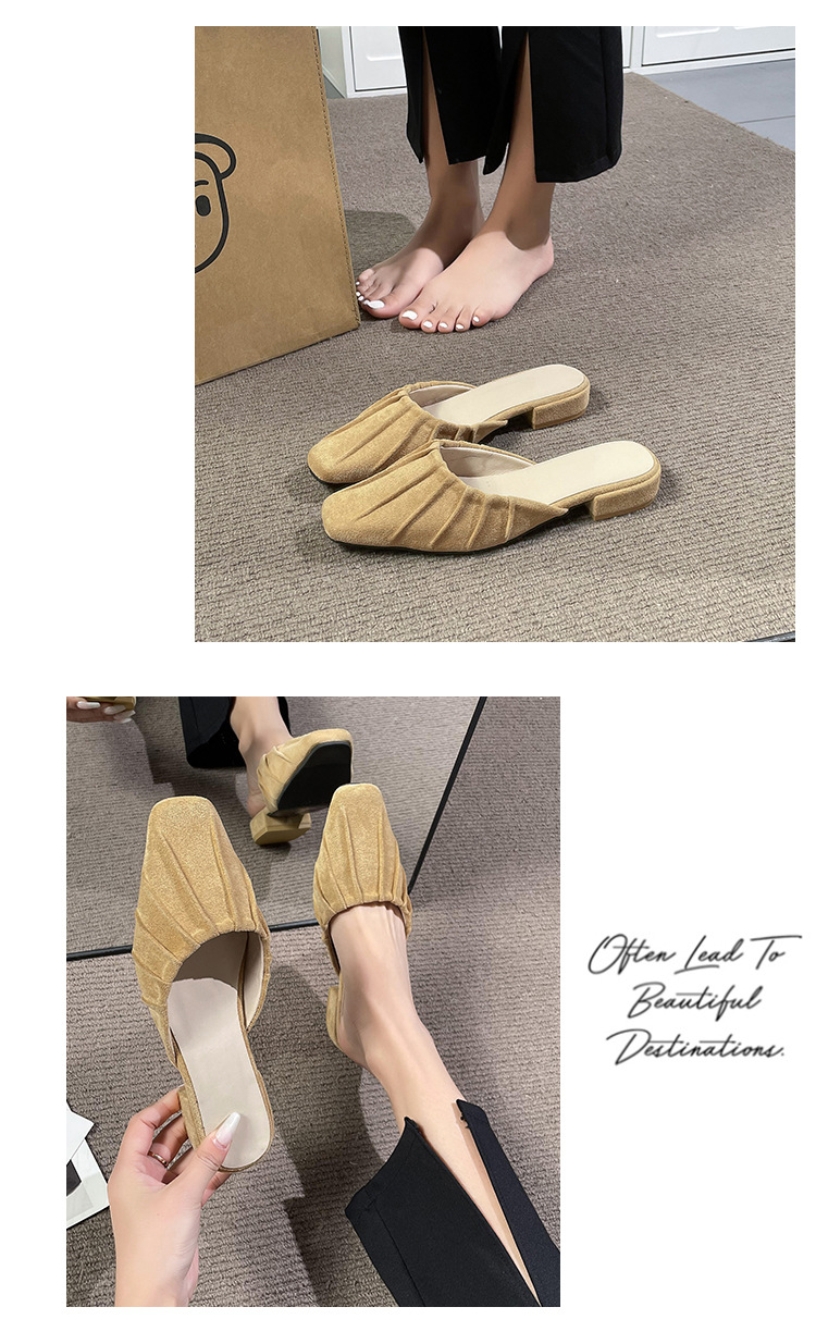 Baotou – pantoufles britanniques confortables à semelle basse et épaisse pour femmes, vêtements d'extérieur à la mode, petites pantoufles carrées pliables, nouvelle collection_voghion.com