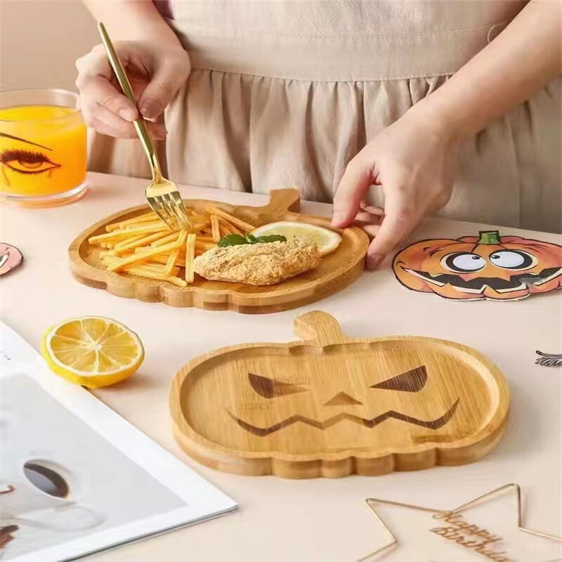 Halloween pumpkin plateハロウィーン木制カボチャトレイ皿ホーム装饰ディナープレート装饰|undefined