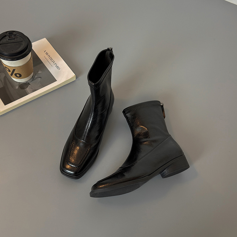 Sheepskin In Stock Now Chunky Heel Short Women Autumn Winter 2025 New Leather High Heels Martin Slim Boots_voghion.com