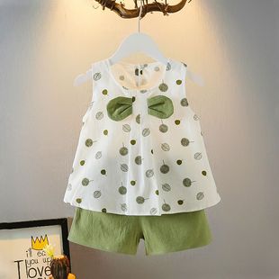 Children's Suit Girls Summer Clothes 2024 New Baby Girl Clothes Small Kidsren Short-sleeved Two-piece Set Western Style 1-5 Years Old