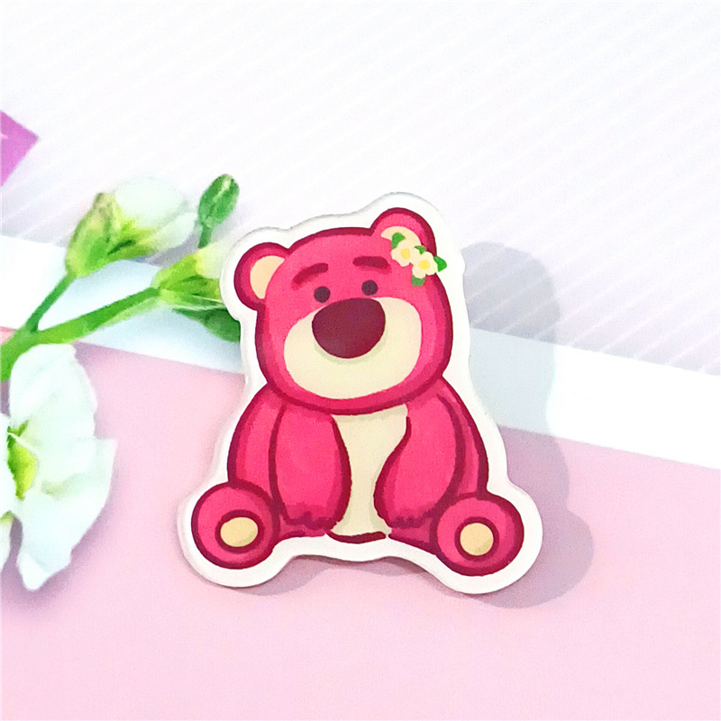 Dibujos animados ins lindo suave lindo fresa oso acrílico broche Estudiante Premio insignia bolsa colgante joyería parche
