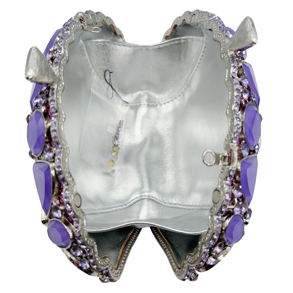 Bolsa de piedra de vidrio violeta bolsas de cena de diamantes perforadas bolsas de mano de diamantes bolsas de cadena de banquete europeas y americanas