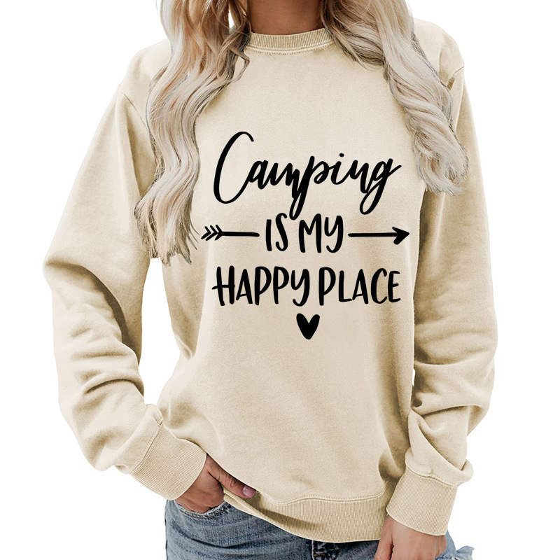 Camping Baseball Print Round Neck Top Sweatshirt European Size European and American Women's Jacket Long Sleeve Amazon Cross-Border Camping Baseball Print Round Neck Top Sweatshirt European Size European and American Women's Jacket Long Sleeve Amazon Cross-Border