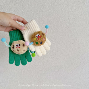 Children's autumn and winter cute five finger gloves winter baby warm gloves candy color cartoon cookie finger gloves
