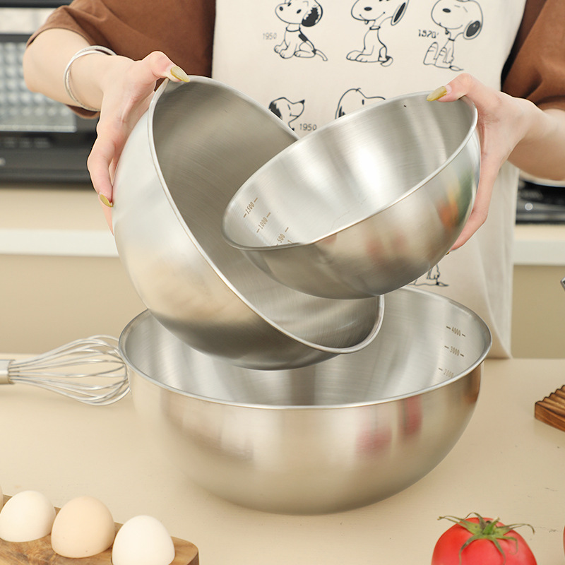 De calidad alimentaria engrosada cuenca de acero inoxidable de la cocina del hogar ronda de lavado de verduras cuenca de cocina y fideos huevo agitación ensalada Cuenca