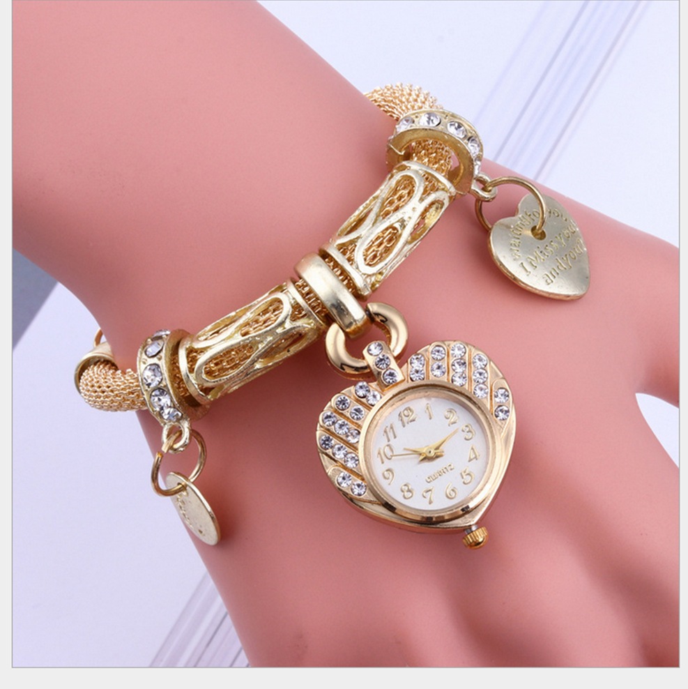 Bracciale da donna Instagram moda diamante oro pesca cuore decorazione temperamento studentessa orologio in lega di quarzo_voghion.com