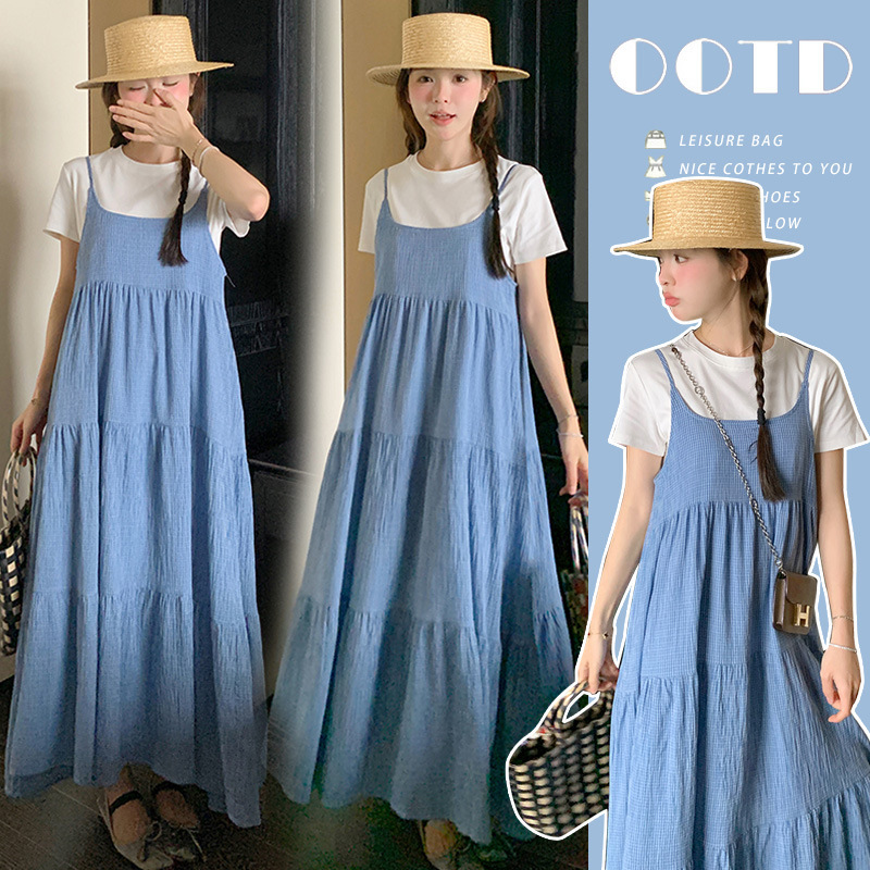 In Stock Summer Classic Small Plaid Maternity Dress Casual Sweet Suspender Dress Short-Sleeved Suit In Stock Summer Classic Small Plaid Maternity Dress Casual Sweet Suspender Dress Short-Sleeved Suit