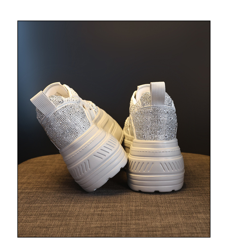 Giày sneaker nữ đế dày tăng chiều cao, phối đá rhinestone, lưới thoáng khí — màu trắng chi tiết 20