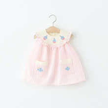 童装2025新款女童无袖连衣裙夏季婴儿童女宝宝条纹围兜领公主裙子