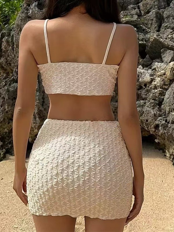 2025 nueva línea transfronteriza europea y americana de lazos bikini de playa de dos piezas set de trajes de baño de color sólido para mujeres trajes de baño de balneario