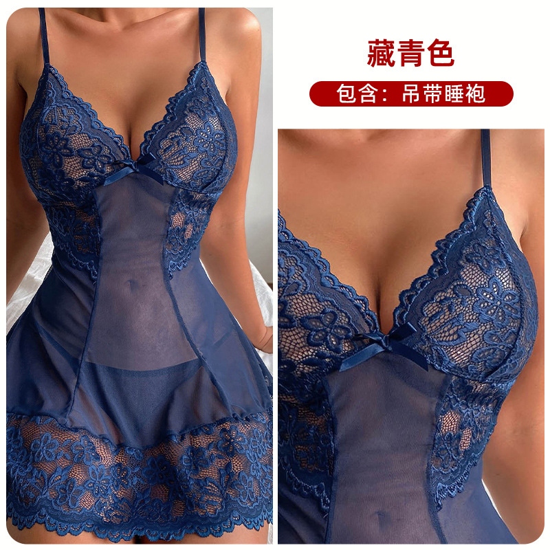 Pijamas fabricante de las mujeres cabestrillo de seda artificial para dormir suelto cómodo encaje ropa interior camisón