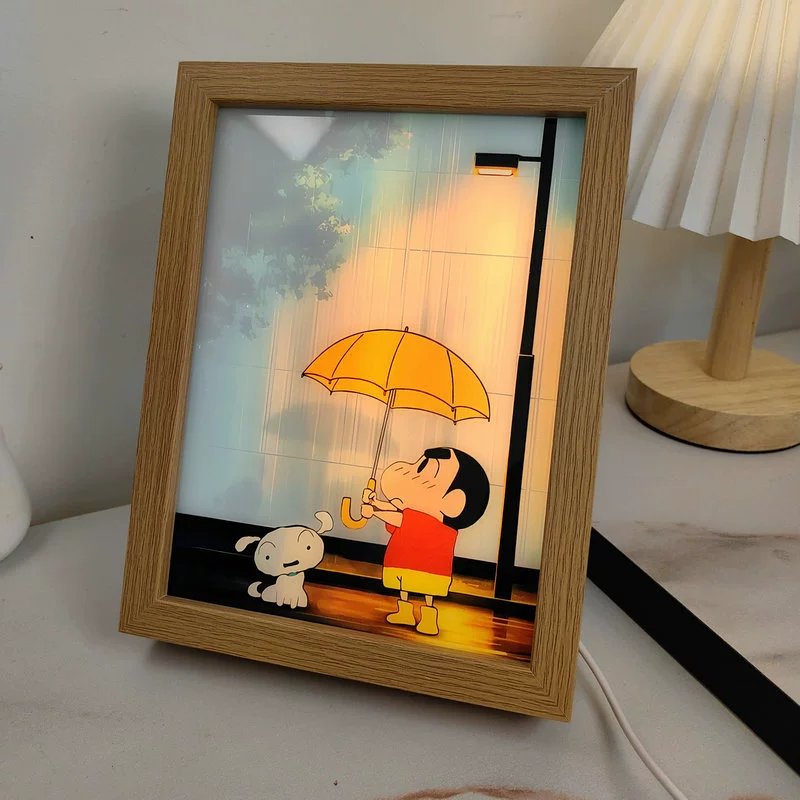 Оптовая продажа от производителя: светящаяся фоторамка, деревянная, объемная, с подсветкой, для демонстрации фотографий, мультяшных картин, ручной работы, ночник DIY