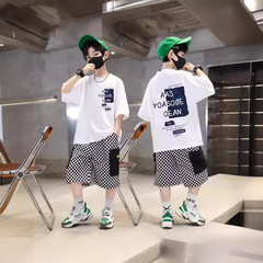 跨境外貿工廠直銷兒童夏短褲短袖T恤2024新款中大童運動休閒兩件