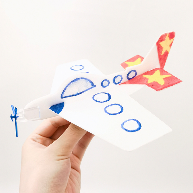 回旋飞机涂鸦diy泡沫飞机模型儿童创意科教地摊玩具礼品