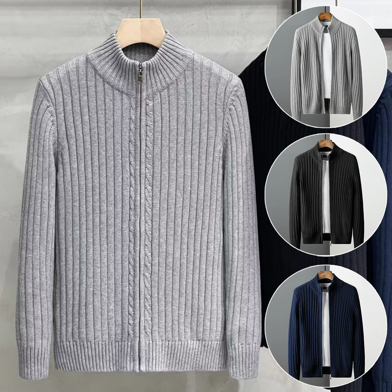 Autumn and Winter New European and American Knitted Cardigan Sweater Men's Coat Slim Business Trendy Foreign Trade Cross-Border Wholesale