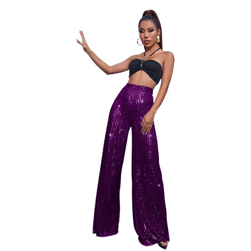 Pantalones casuales de moda de cintura alta para mujer transfronteriza europea y americana Amazon eBay lentejuelas pantalones sueltos de pierna ancha pantalones de verano para mujer