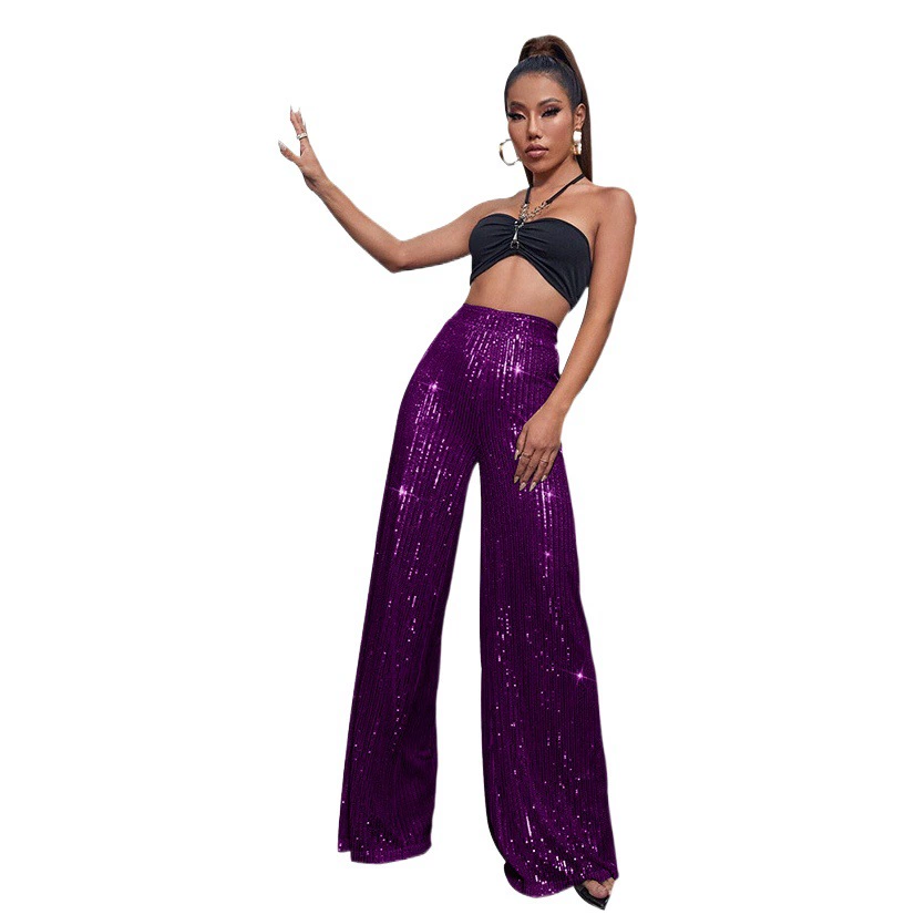 Европейские и американские трансграничные женские модные повседневные брюки с высокой талией Amazon Ebay с блестками свободные драпированные широкие брюки летние женские