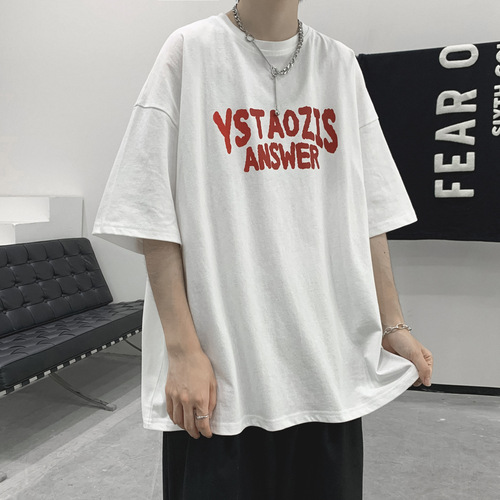 Men's Summer Trend Couple's T-shirt with 5-Button Sleeve, Chic Retro Hong Kong Style, Versatile Short Sleeve White Half-Sleeve Top