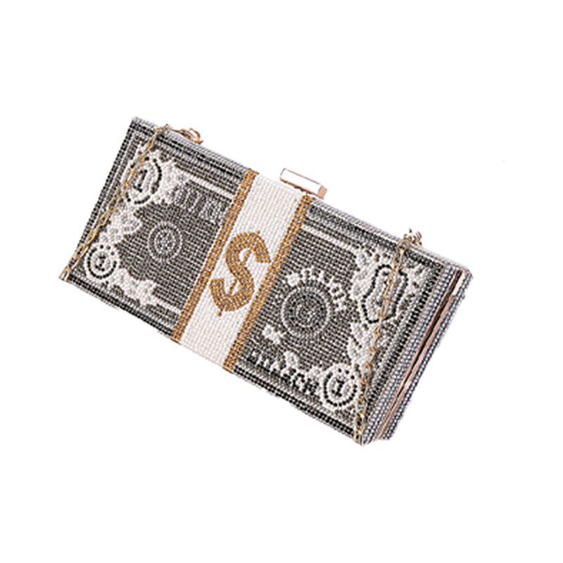 Women's Handheld Evening Bag Small Square Bag European and American Trend Punk Bag Rhinestone Fashion Makeup Evening Bag