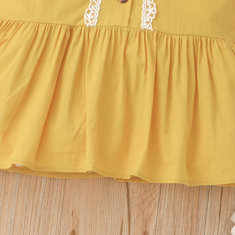 Girls Summer Flying Sleeve Dress Casual Baby Yellow Splicing Dresspicture4