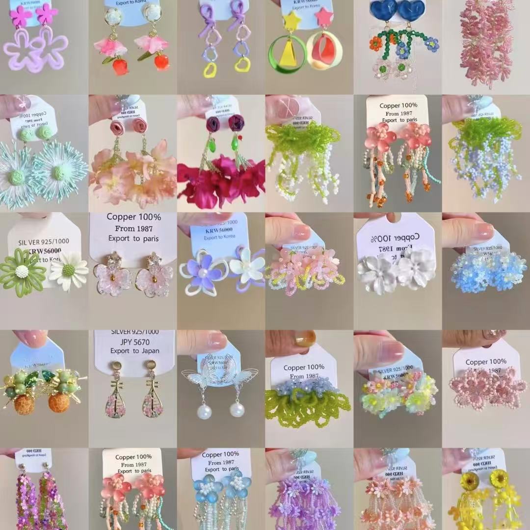 Pendientes de borla de flores de gasa de aguja de plata Pendientes de dopamina de bosque dulce Pendientes de todo fósforo de tendencia de nicho Mujeres al por mayor