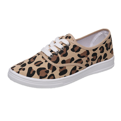 Leopard print canvas shoes women's low-top 2024 new Korean version versatile student sneakers Harajuku ulzzang flat shoes