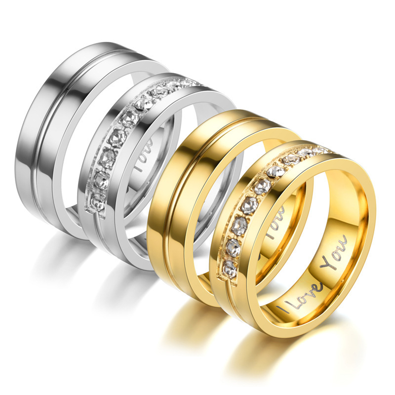 Couple Gender Plating, Inlay Design Wholesale Jewelry Casual Simple Style Solid Color Titanium Steel Zircon Plating Inlay Rings