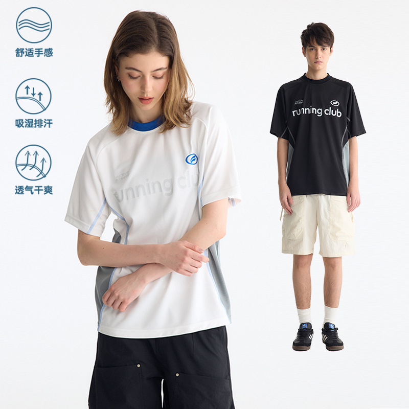 UNF 3M Reflective Printing Stitching Contrast Color Outdoor Breathable Quick-drying Riding Running Sports Round Neck T-shirt Spring and Summer
