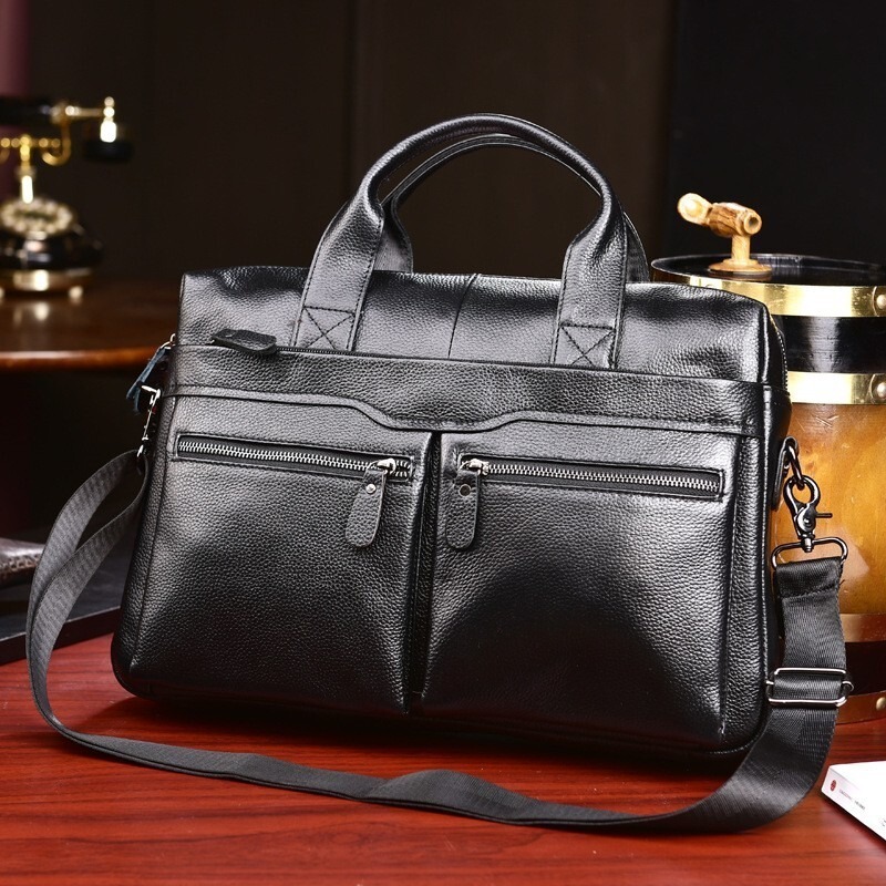 New Men's Bag Genuine Leather Men's Handbag Cowhide Computer Bag 15inch Business Large Capacity Briefcase Dropshipping