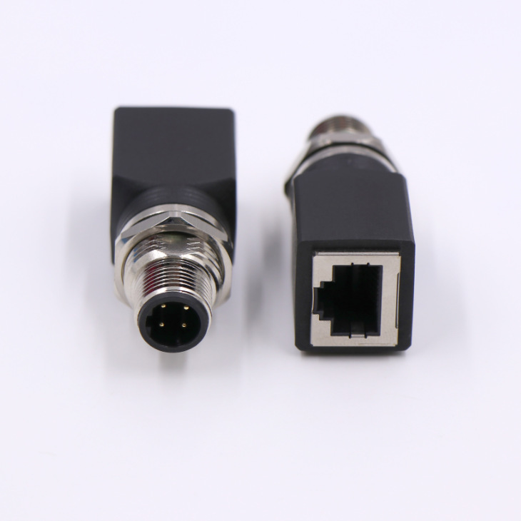 M12 to Rj45 Male and Female Connector Manufacturer Direct Sales Gigabit Ethernet Adapter 4P8P Sensor 5g Network Cable Plug