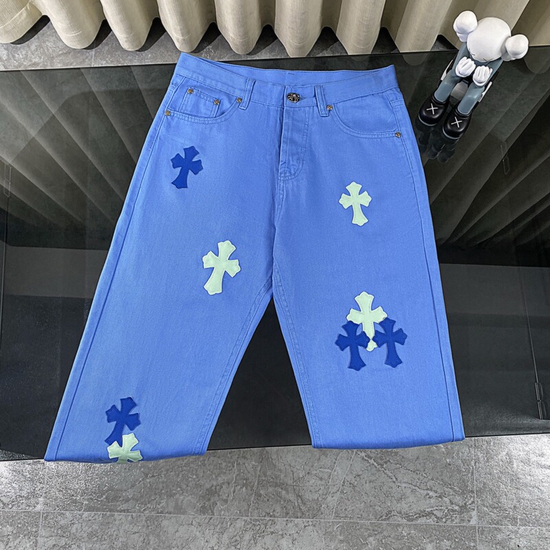 25ss春季新款CH正确版克罗伈十字架贴皮水洗牛仔长裤男女同款批发|undefined