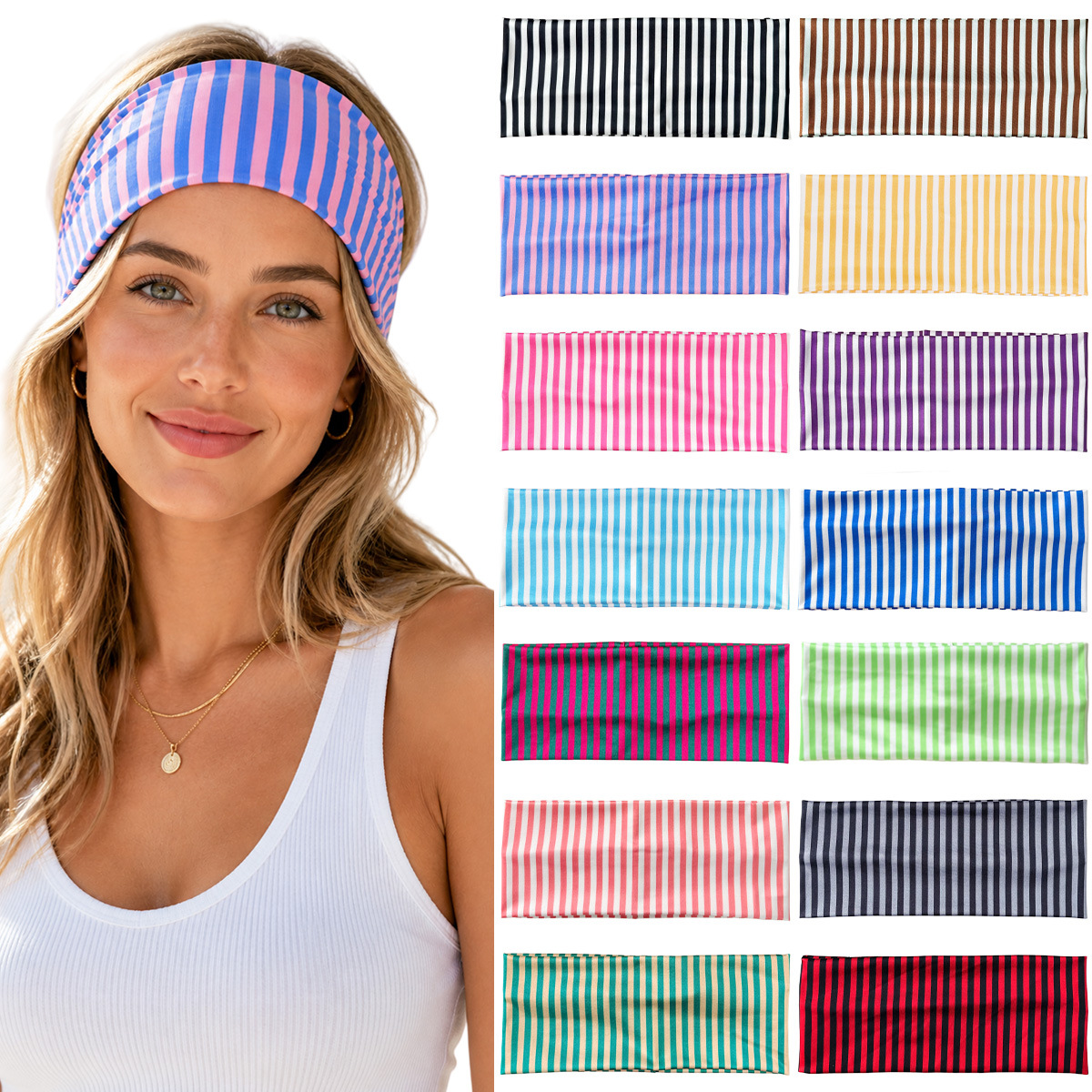 cross-border new arrival striped hair band wide-brimmed high elastic fashion headband hair accessory sports yoga sweat-absorbing breathable hair band