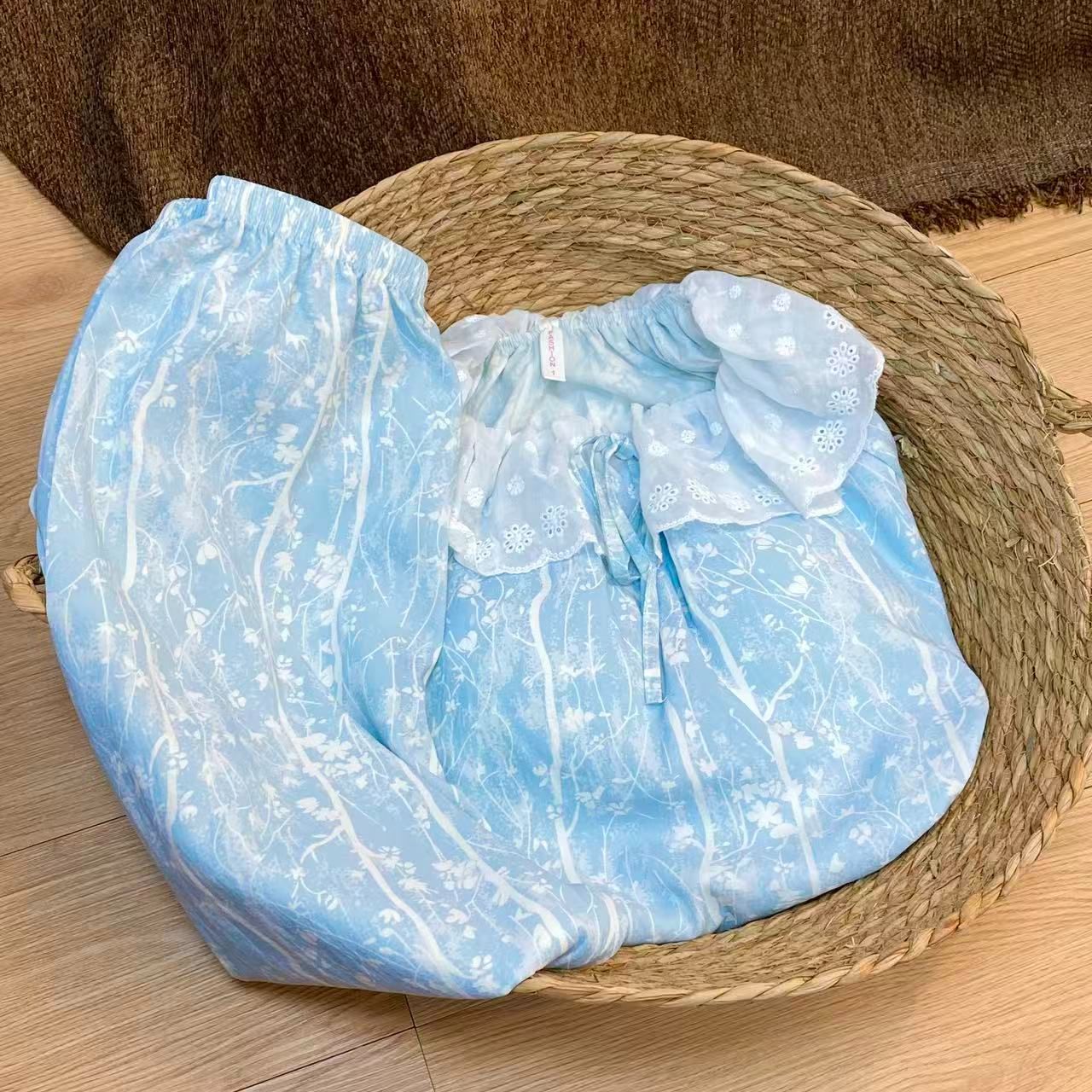 Al por mayor transfronterizo explosión con cojín de pecho primavera y otoño dulce nubes algodón pantalones de manga larga pijamas de niñas estudiantes set de ropa para el hogar
