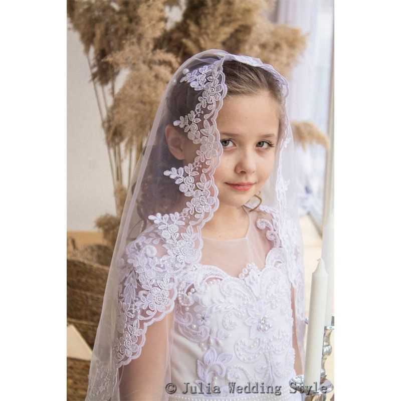 Cross-Border New Headscarf Pastoral Style European and American Wedding Flower Girl Veil Embroidered Lace Ivory Color with Comb Veil Accessory