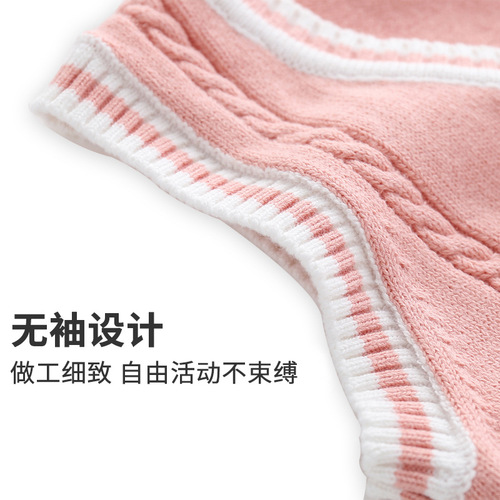 Embroidered cute cat girl baby vest simple A-class knitted girl child vest spring and autumn warm newborn baby vest