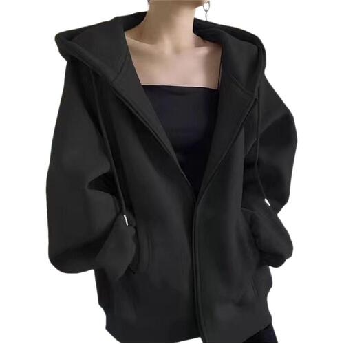 Women's Hooded Sweatshirt, Spring and Autumn Season Versatile Light Gray Elegant Outerwear, Women's Sporty Winter and Autumn Top
