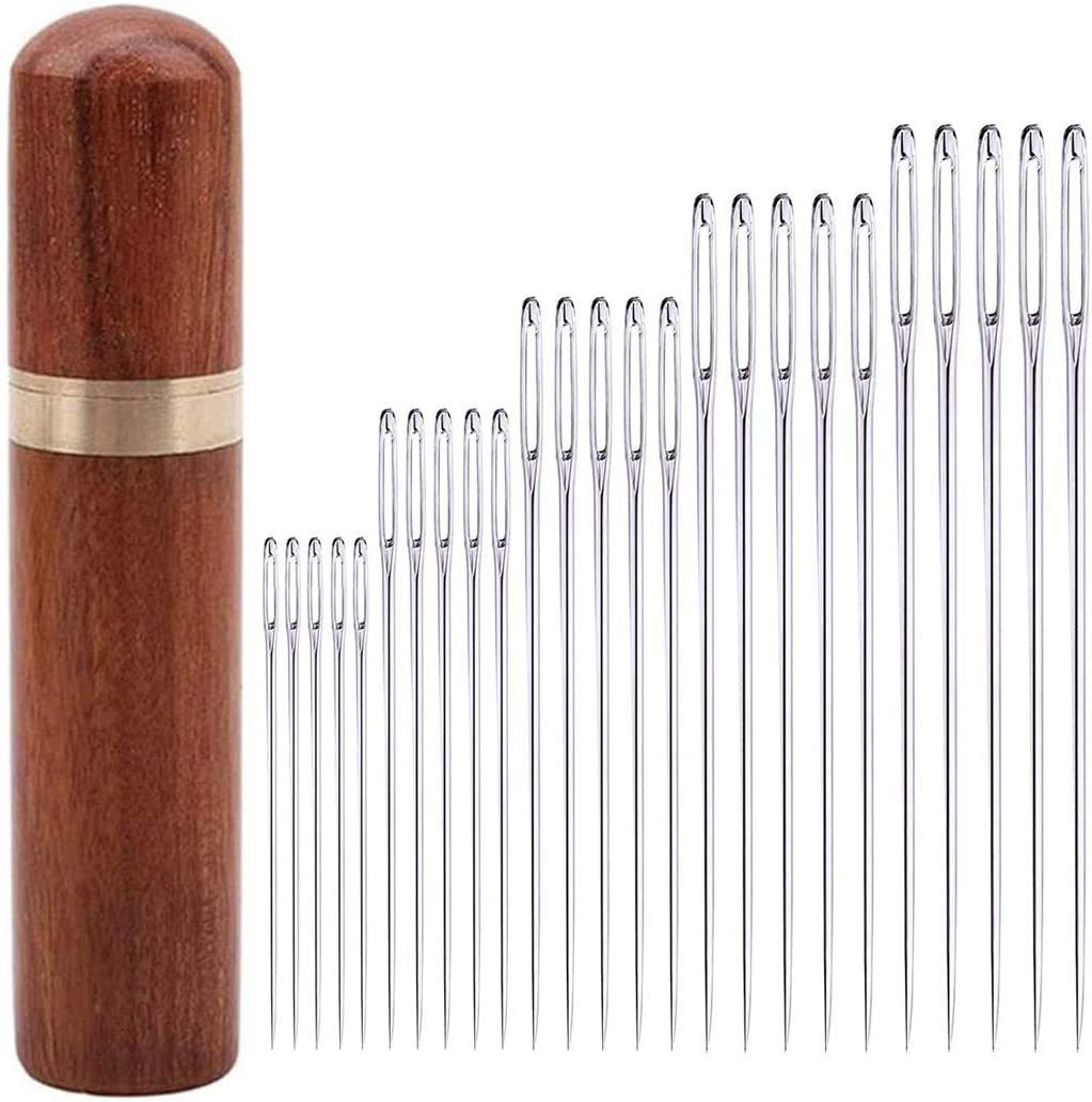 厂家直销 檀木储针筒手缝针免穿针大眼针Hand Sewing Needle 批发