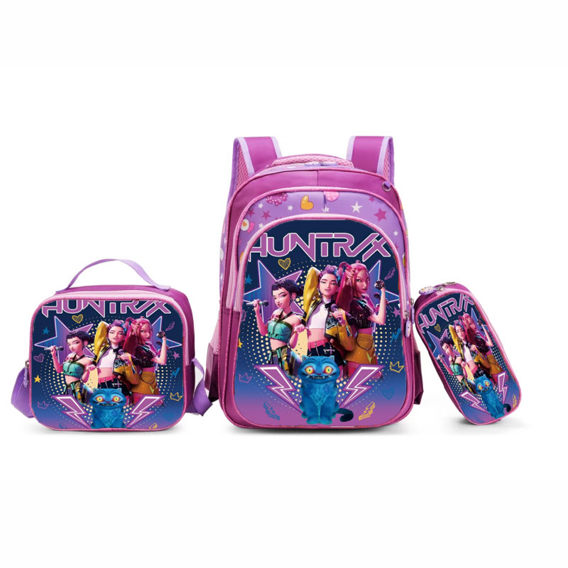 Nuevo Kpop América del Sur 16 pulgadas tres piezas juego de tirón para niños 3D brujas caza mochila de hombro para estudiantes doble espalda