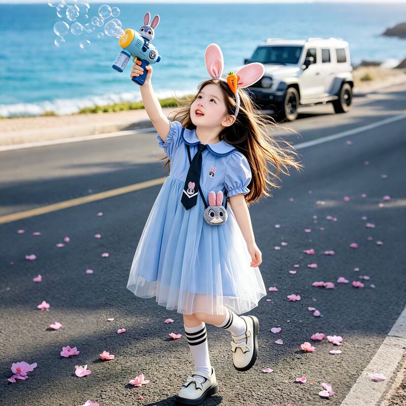 Girls' Judy Rabbit Police Officer Dress Summer Children's Stylish Mesh Princess Dress Little Girls Disney Summer Outfit Girls' Judy Rabbit Police Officer Dress Summer Children's Stylish Mesh Princess Dress Little Girls Disney Summer Outfit