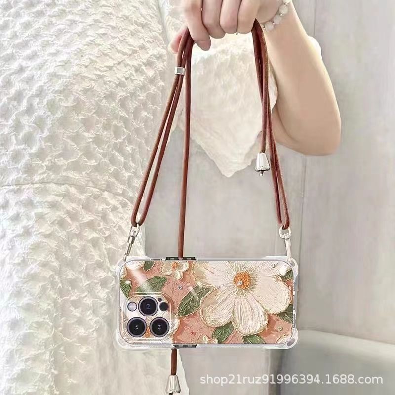 Apple 14Promax Transparent Mobile Phone Case 13Pro Diagonal Cross Lanyard 12 Soft Shell 11 Niche Ins Style XS Anti-Fall