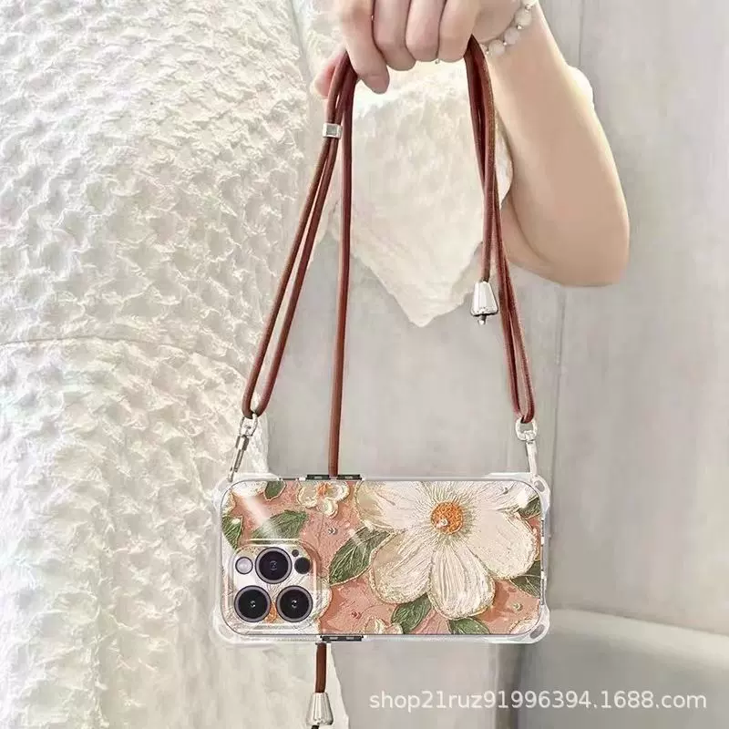 苹果14Promax透明手机壳13pro斜跨挂绳12软壳11小众ins风xs防摔