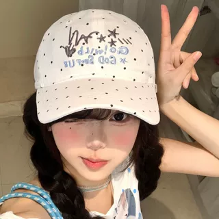 韩版刺绣波点棒球帽女百搭显脸小黑白色鸭舌帽遮阳帽星星鸭舌帽子