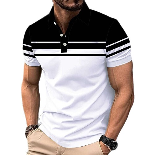 Men's Fashion 3D Polo Shirt Summer Simple Pattern Print Short Sleeve T-Shirt Casual Top Striped Men's Clothing