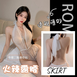 Sexy Underwear Lace Hanging Neck Sexy One-piece Pajamas Royal Sister Flirting Mesh Perspective Sexy Uniform Temptation 1227