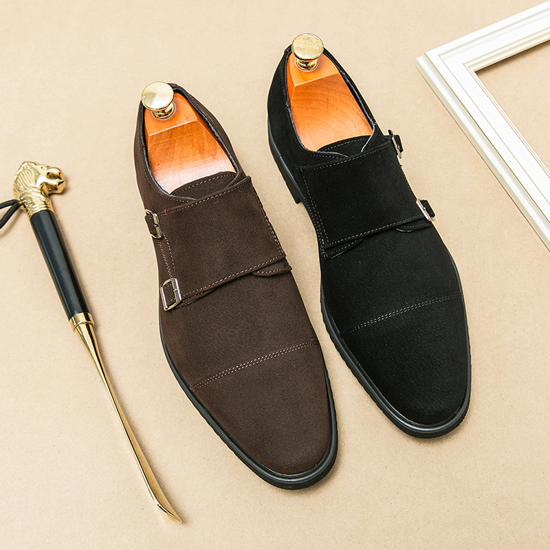 Zapatos de vestir para hombre de ante con doble hebilla elegante_voghion.com