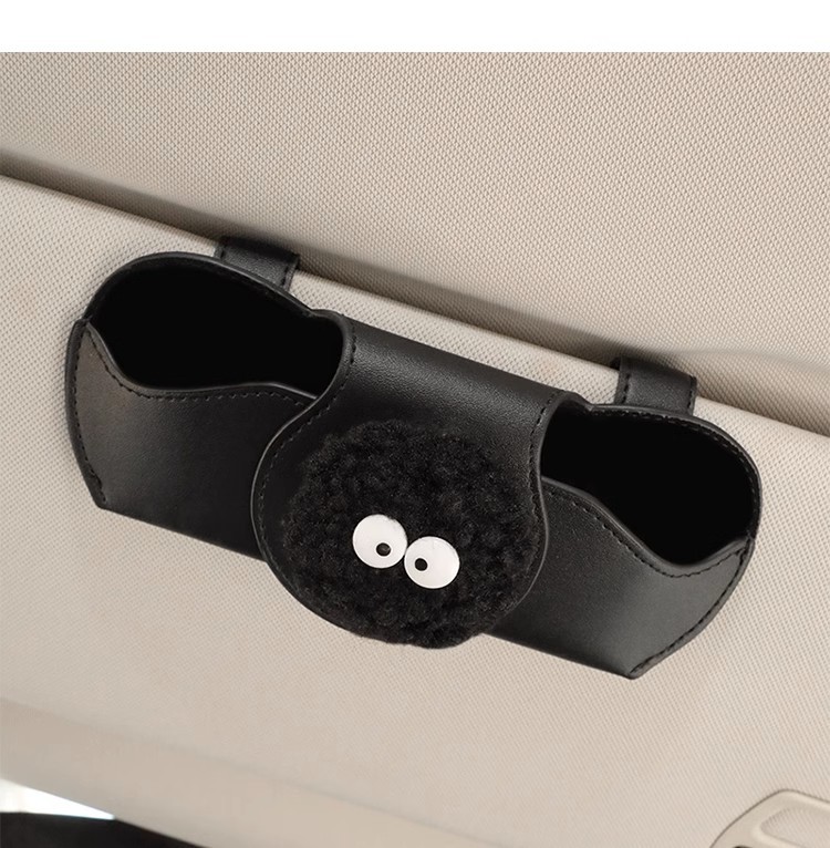 Car Glasses Clip Car Sun Visor Multifunctional Cute Small Coal Ball Sunglasses Clip Car Storage Box Storage Artifact