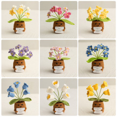 クロスボーダー正エネルギーニット花植物盆栽完成品毛糸模造花デスクトップ置物手持ちカード人形